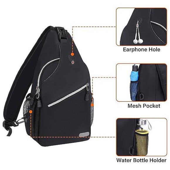 Sling Backpack, Multipurpose Crossbody Shoulder Bag Travel Hiking Black - Picture 3 of 9